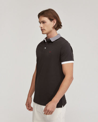 Dylan Striped Collar Pique Polo