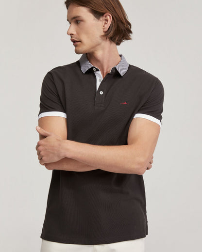 Dylan Striped Collar Pique Polo