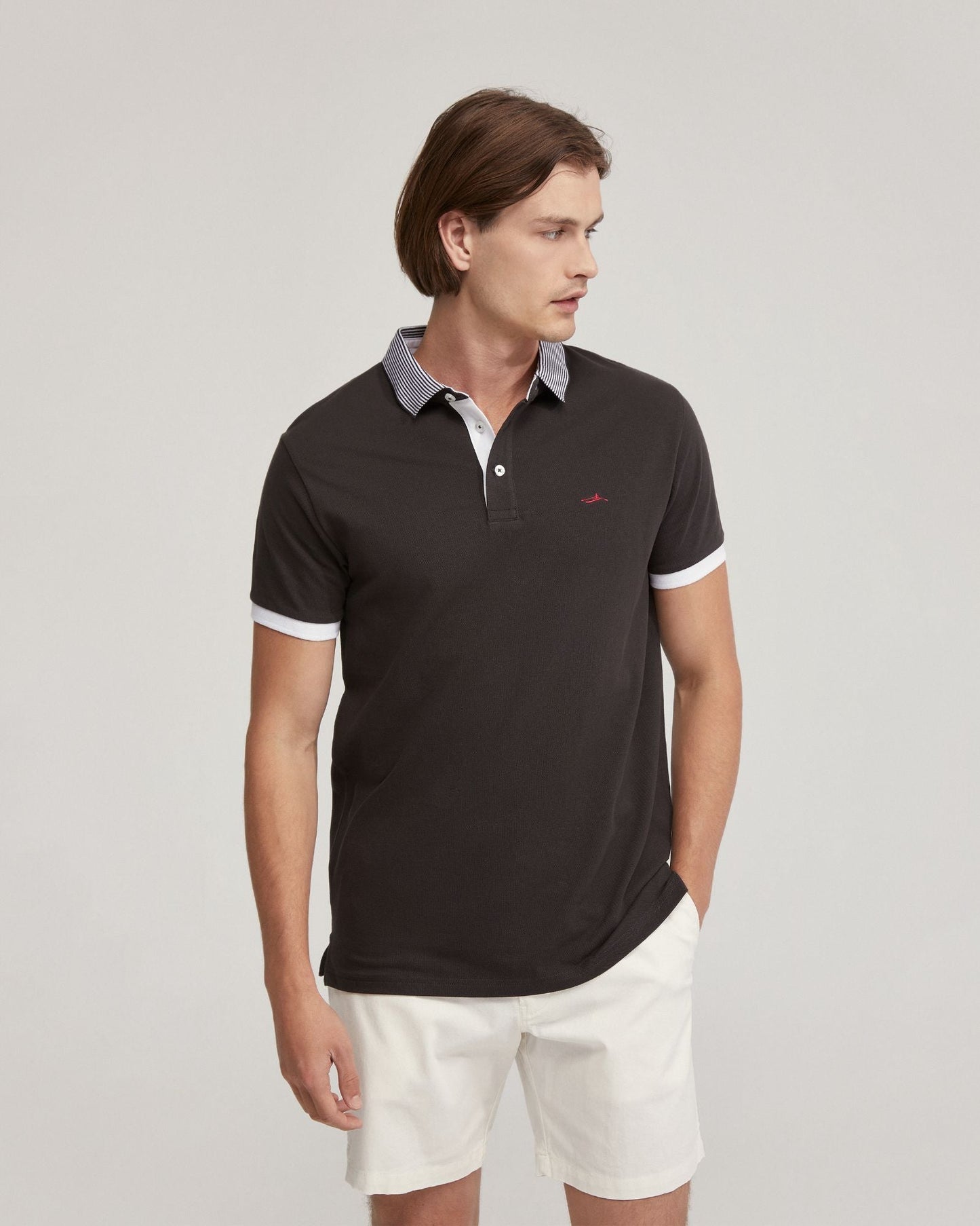 Dylan Striped Collar Pique Polo