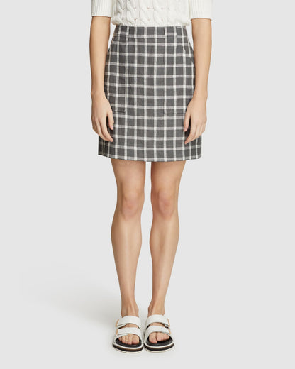 Darcy Check Linen Mini Skirt