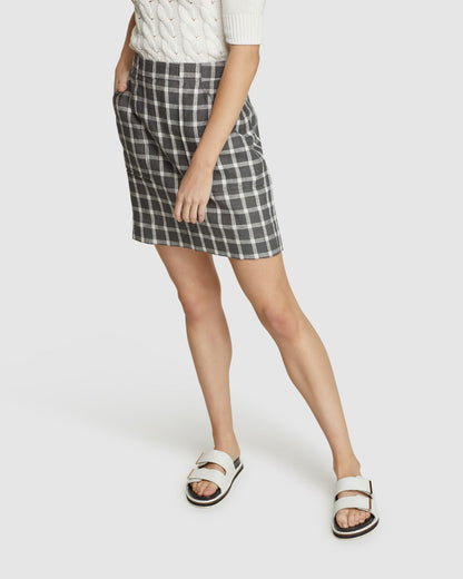 Darcy Check Linen Mini Skirt