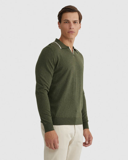Reiss Tipping Collar Long Sleeve Polo