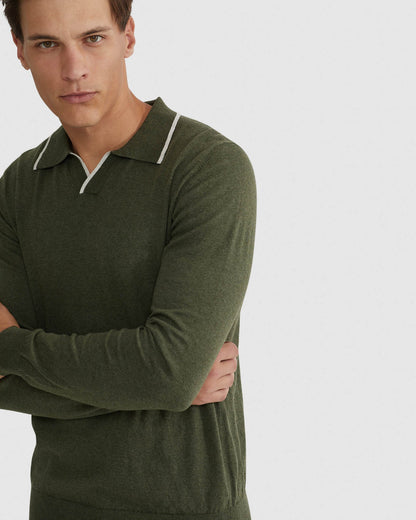 Reiss Tipping Collar Long Sleeve Polo