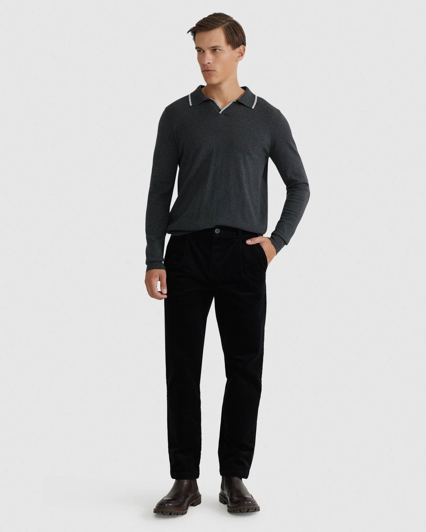 Reiss Tipping Collar Long Sleeve Polo