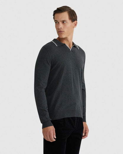 Reiss Tipping Collar Long Sleeve Polo