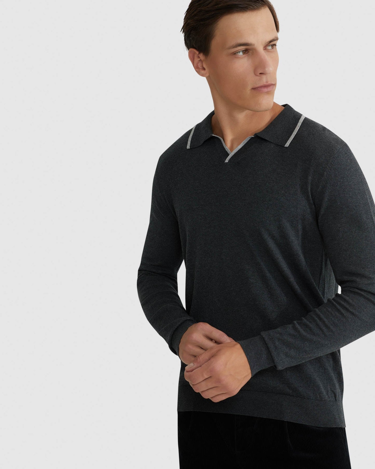 Reiss Tipping Collar Long Sleeve Polo