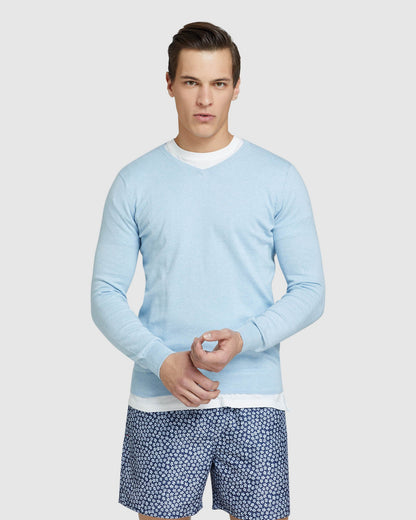 Cotton Cashmere V-Neck Pullover