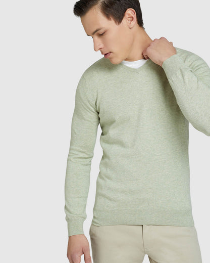 Cotton Cashmere V-Neck Pullover
