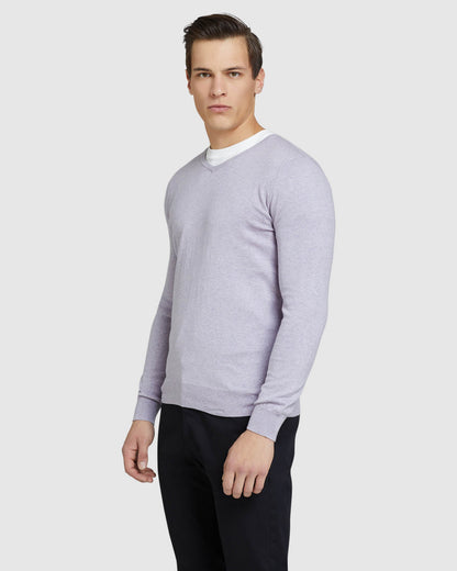 Cotton Cashmere V-Neck Pullover