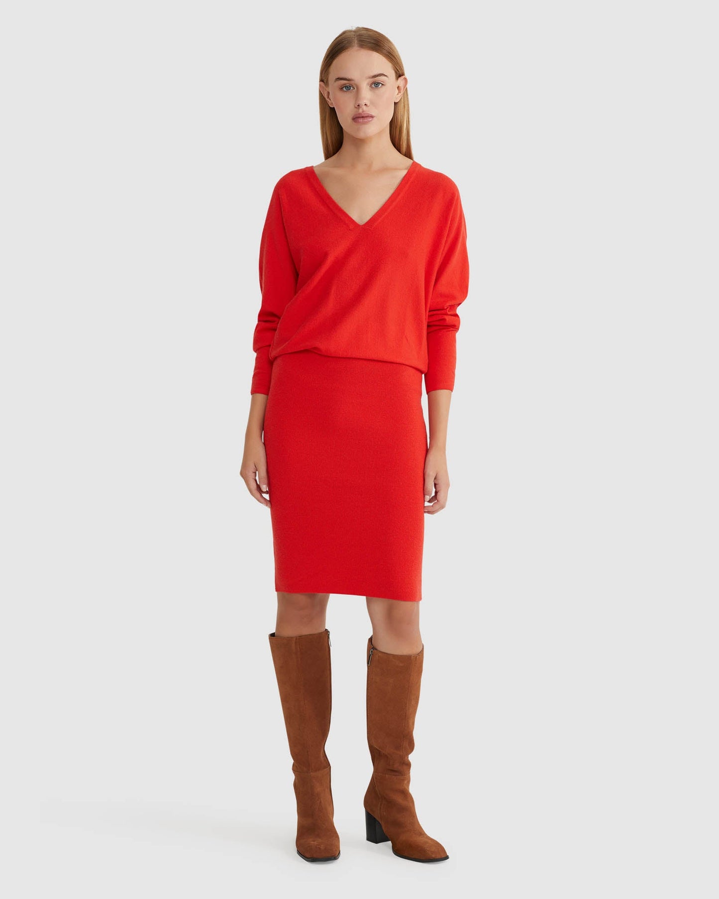 Francesca V-Neck Rib Knitted Dress