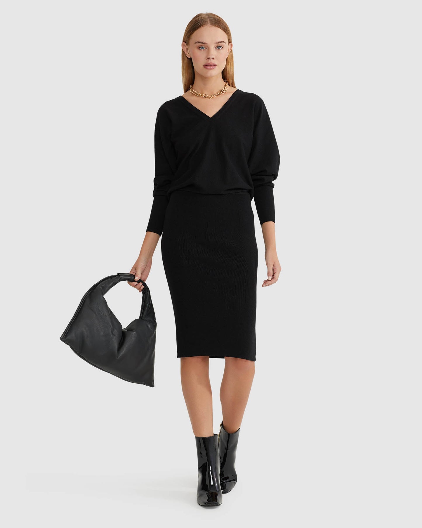 Francesca V-Neck Rib Knitted Dress