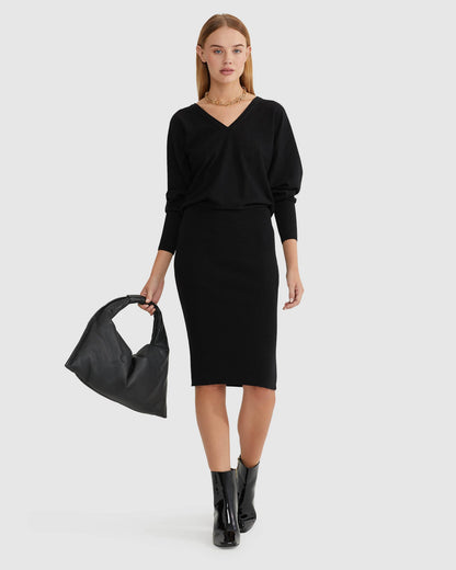 Francesca V-Neck Rib Knitted Dress