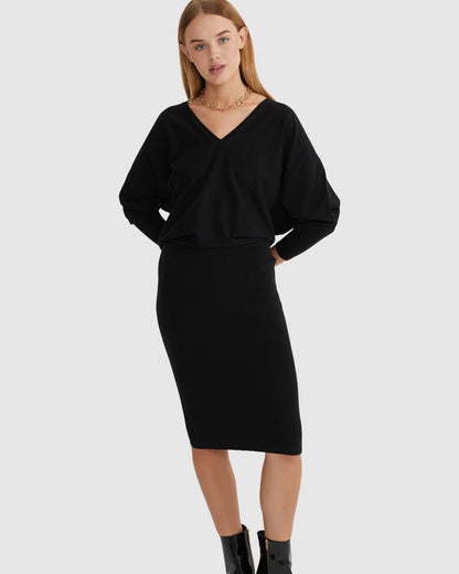 Francesca V-Neck Rib Knitted Dress