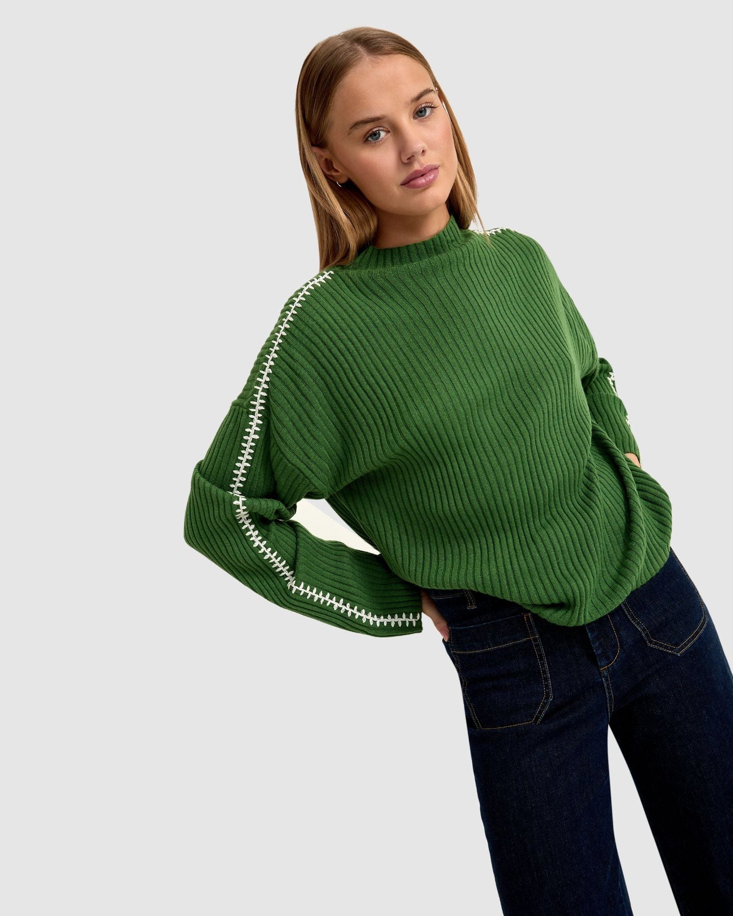 Sierra Knit Top With Contrast Stitch