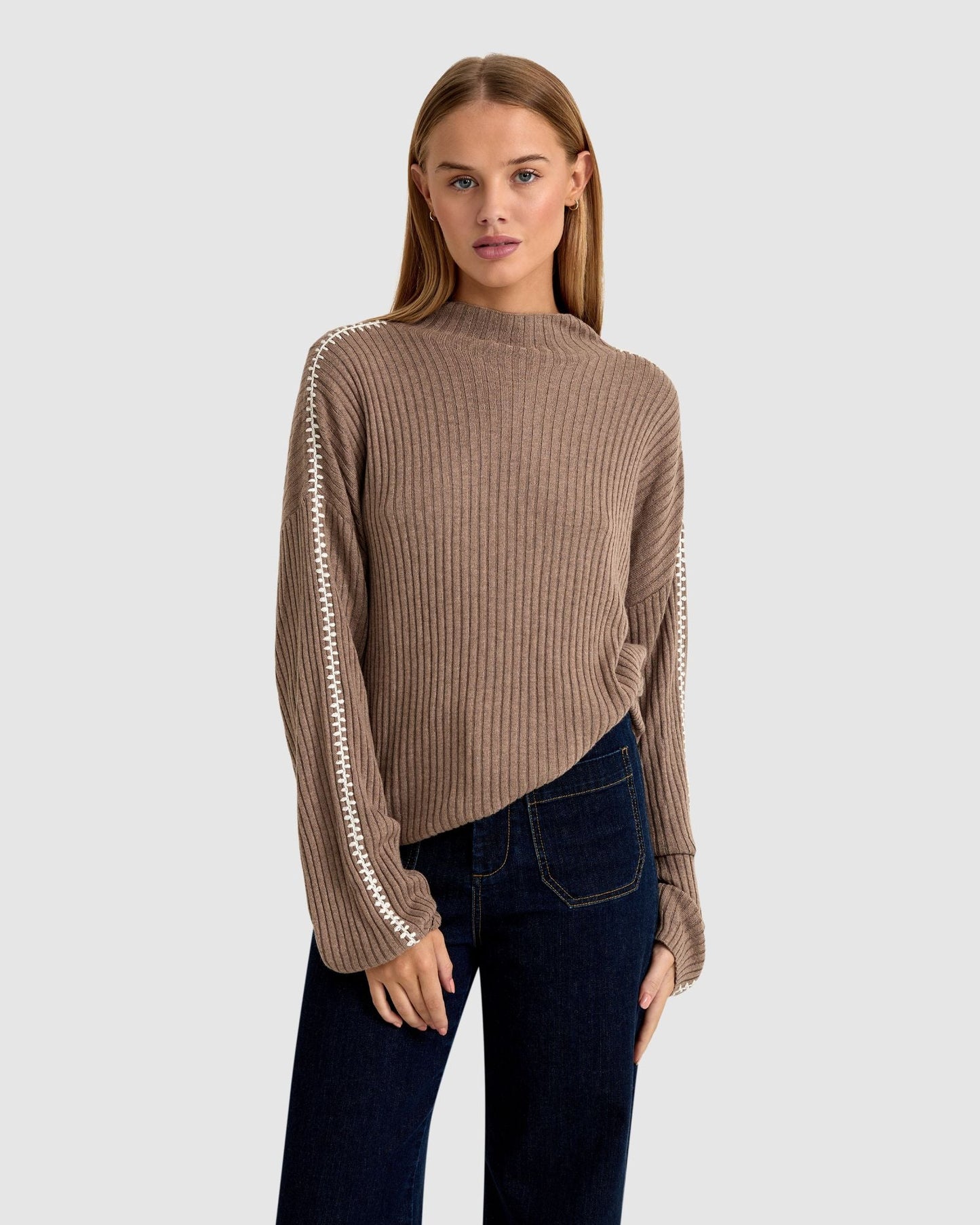 Sierra Knit Top With Contrast Stitch