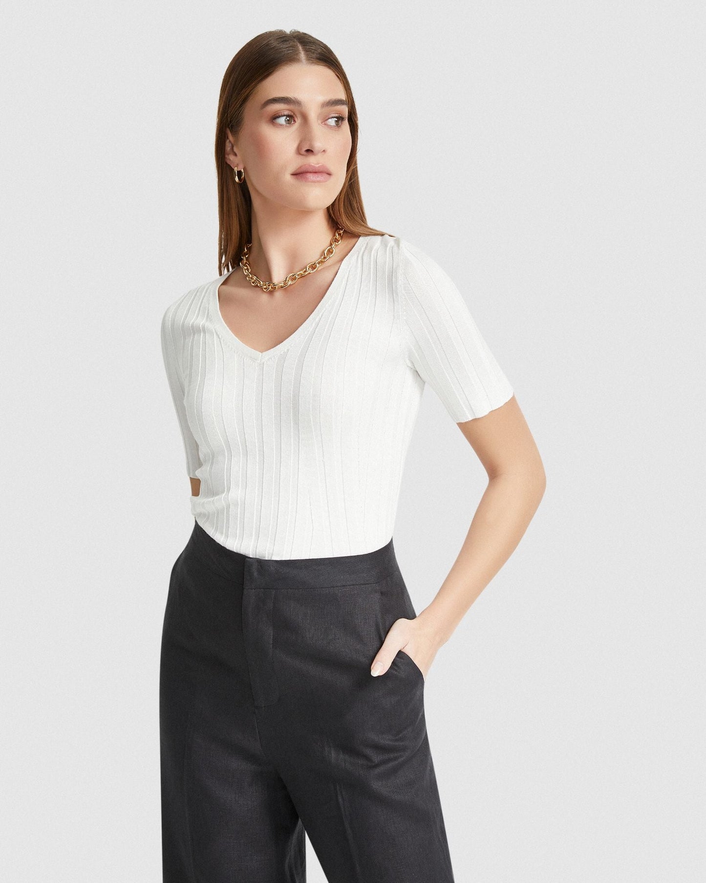 Lucy Rib V-Neck Knitted Top