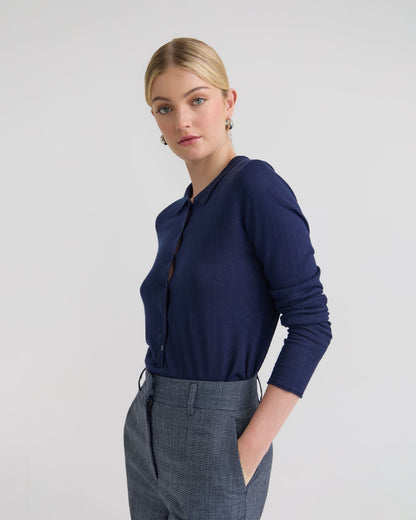Edwina Silk Blnd Polo Collar Knit