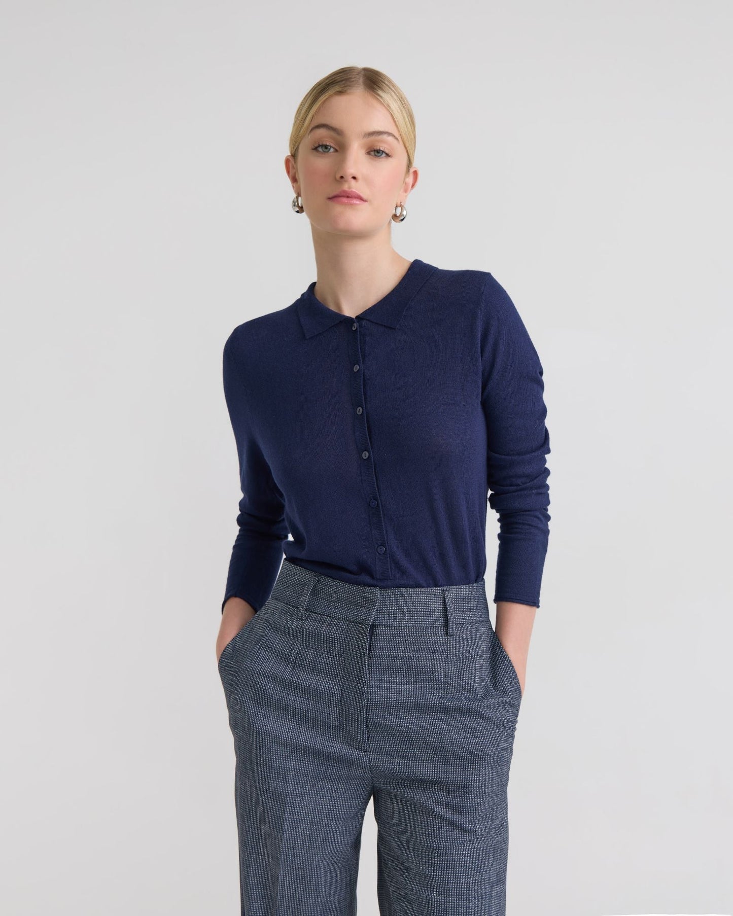 Edwina Silk Blnd Polo Collar Knit