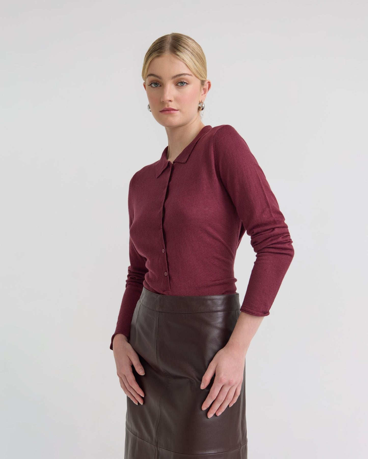 Edwina Silk Blnd Polo Collar Knit