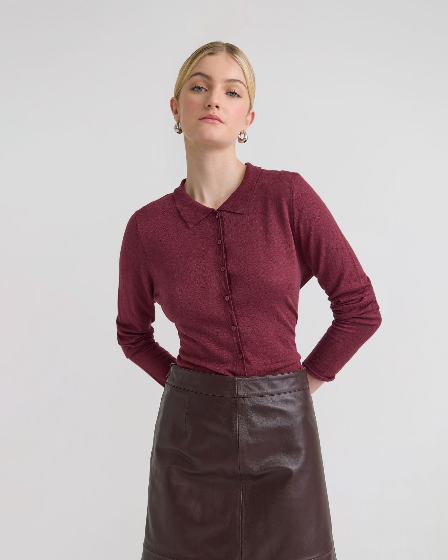 Edwina Silk Blnd Polo Collar Knit