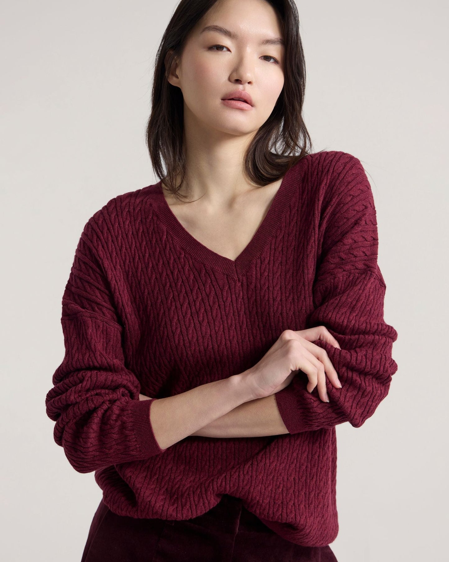 Drew Cable V-Neck Knit
