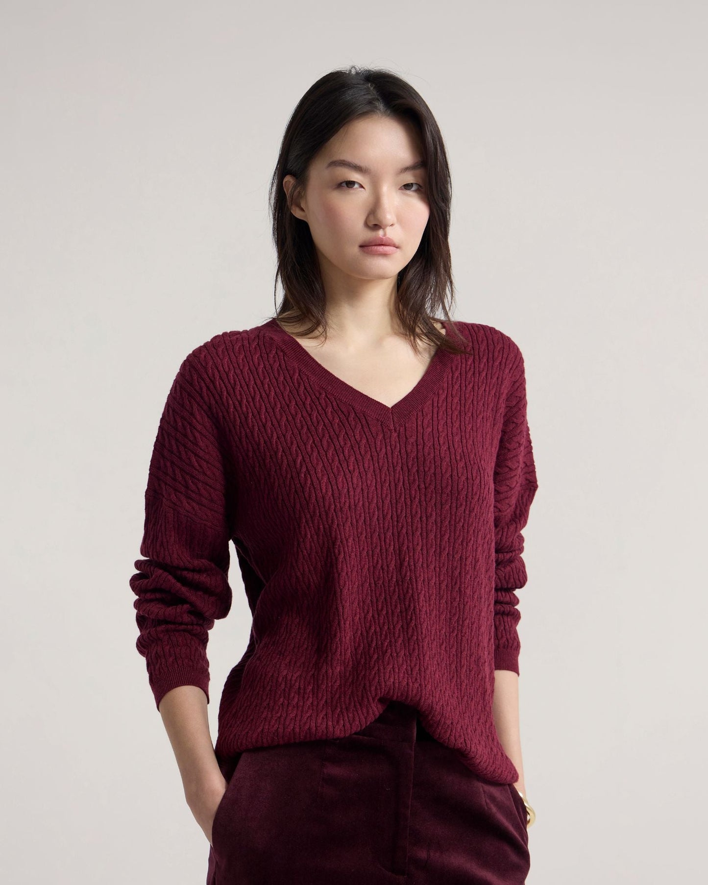Drew Cable V-Neck Knit