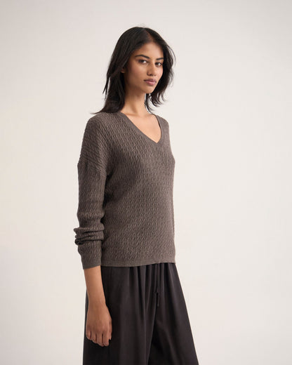 Drew Cable V-Neck Knit