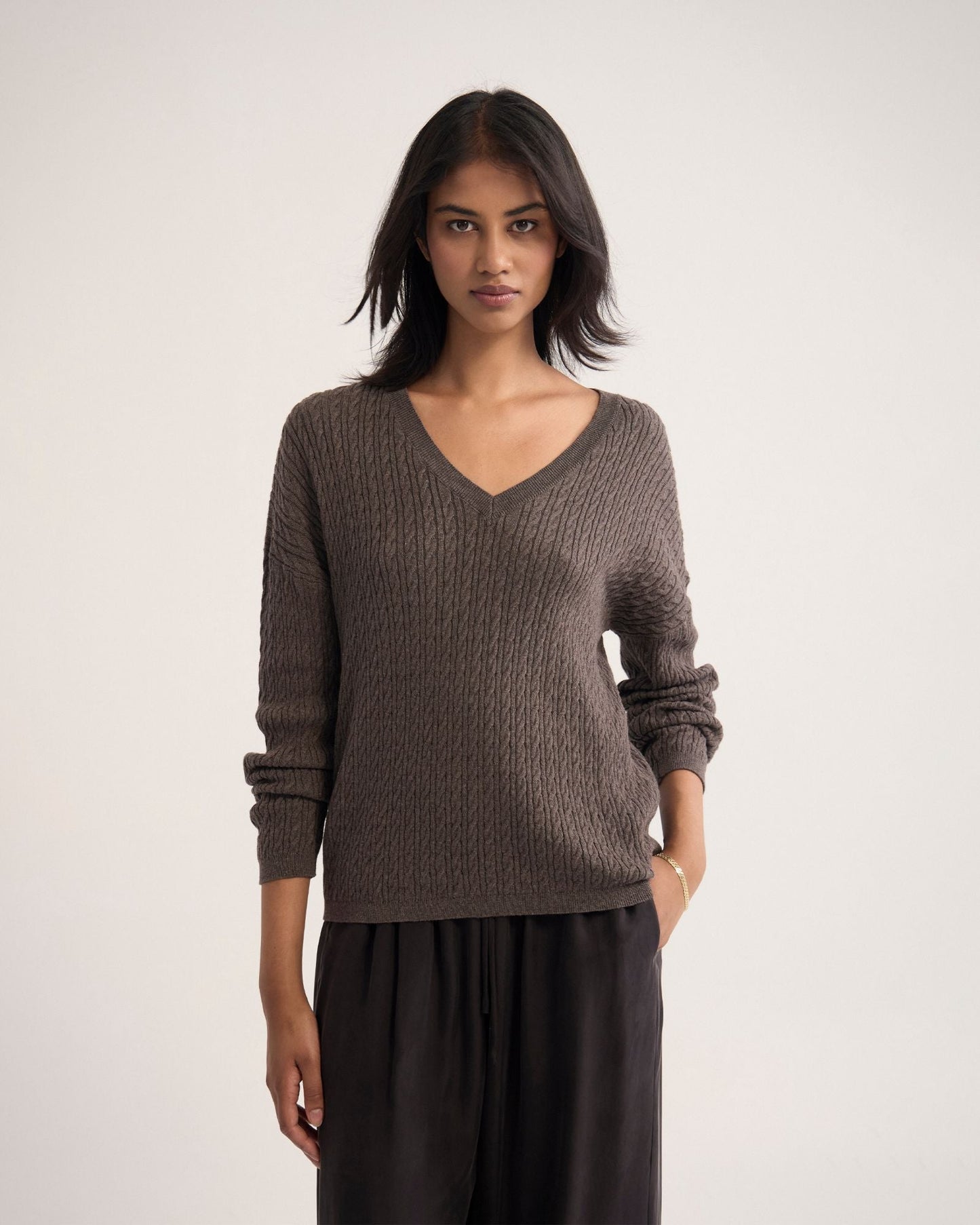 Drew Cable V-Neck Knit