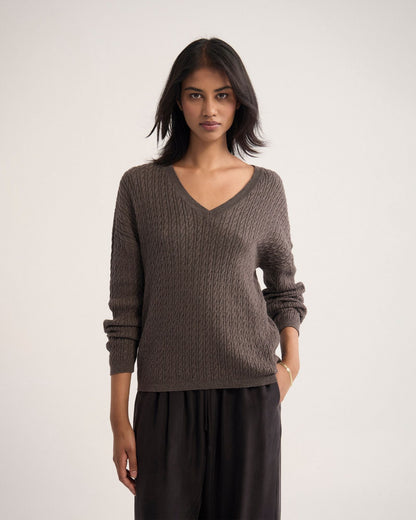 Drew Cable V-Neck Knit