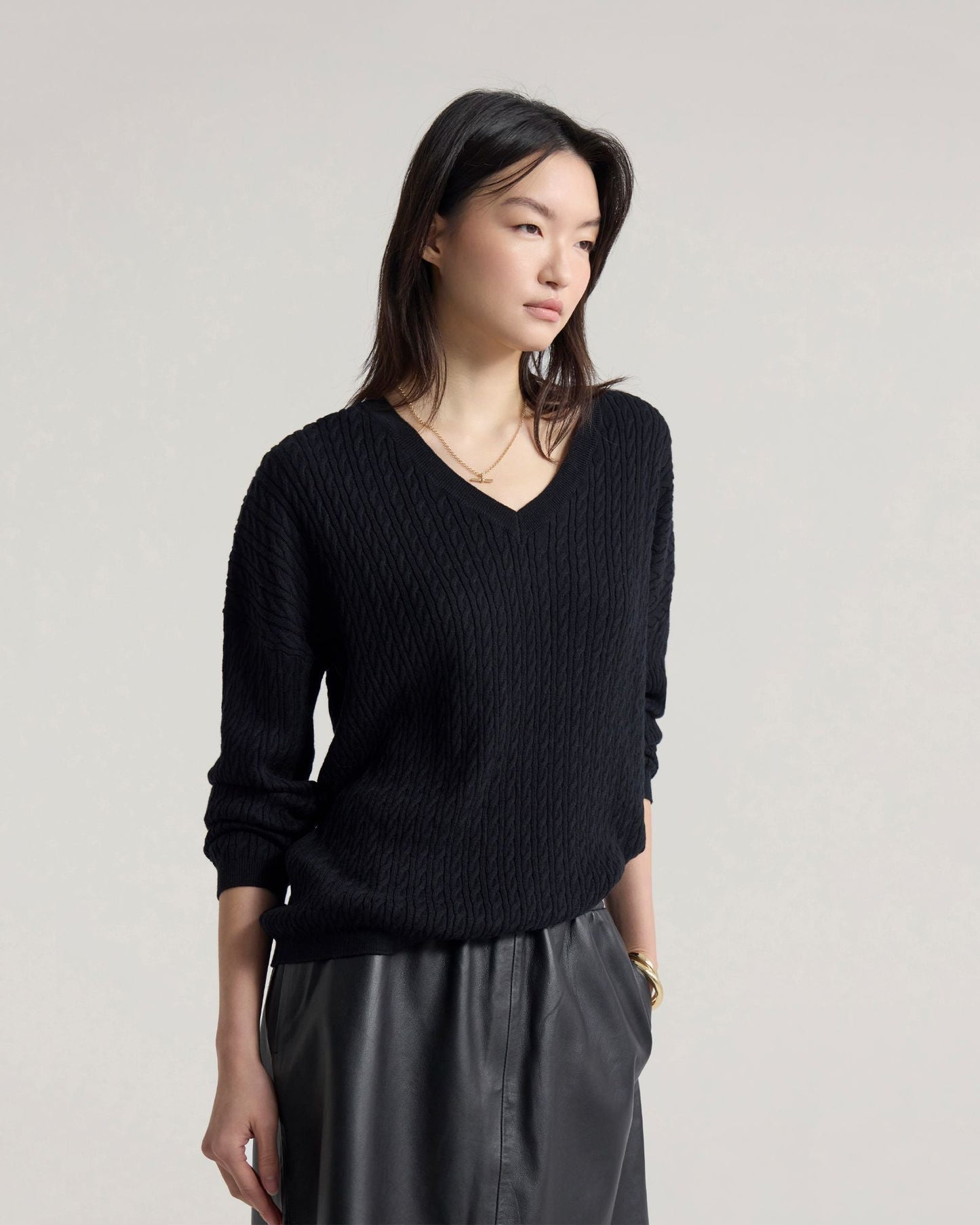 Drew Cable V-Neck Knit