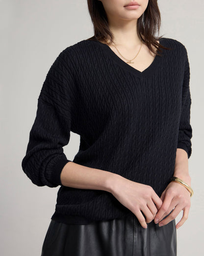 Drew Cable V-Neck Knit