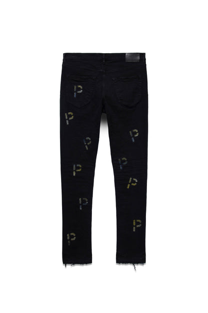 P001 LOW RISE SKINNY JEAN - Black Indigo Embroidery Punch P Plaid