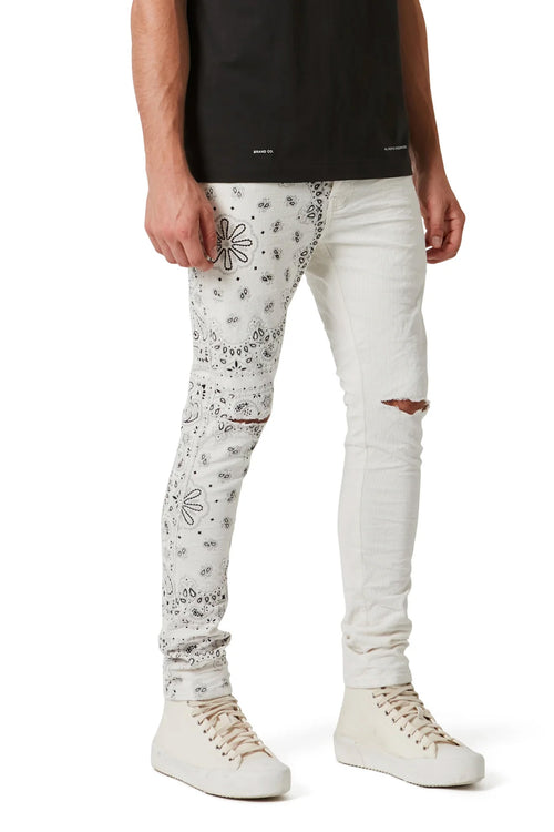 P001 LOW RISE SKINNY PANT - Corduroy Bandana Print Ecru