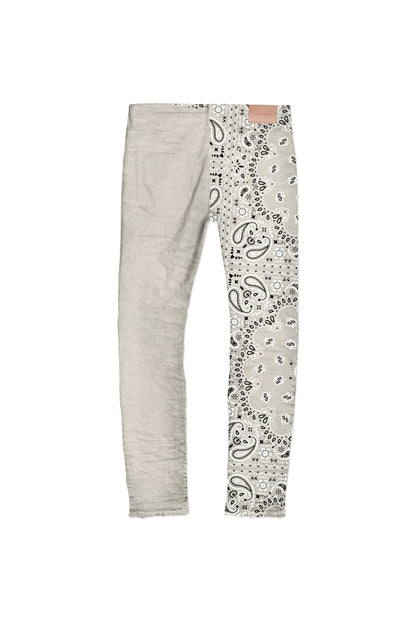 P001 LOW RISE SKINNY PANT - Corduroy Bandana Print Ecru