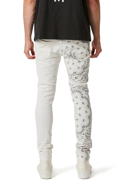 P001 LOW RISE SKINNY PANT - Corduroy Bandana Print Ecru