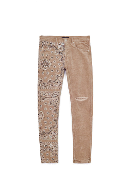 P001 LOW RISE SKINNY PANT - Corduroy Bandana Print Tan