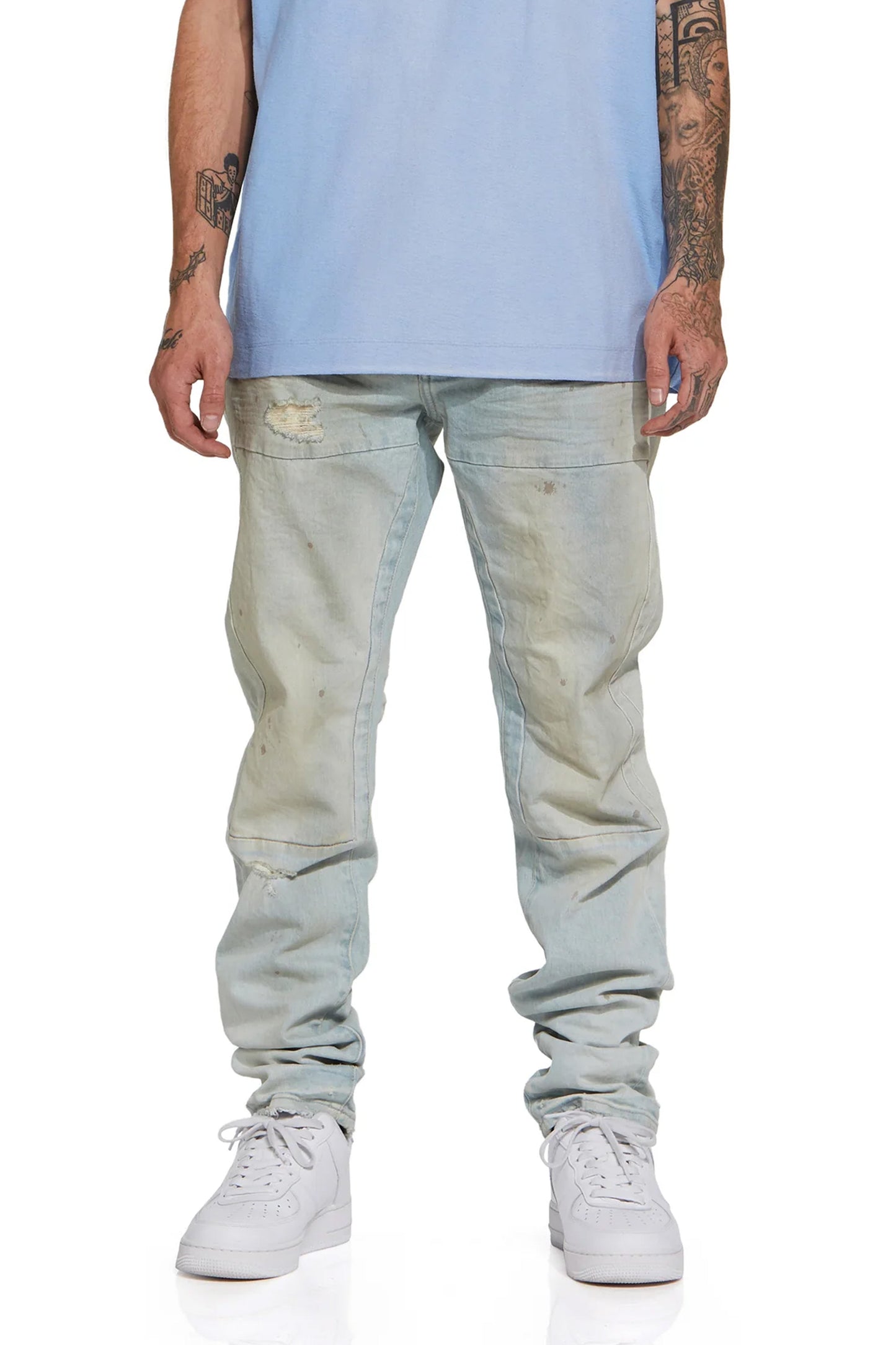 P001 LOW RISE SKINNY JEAN - Light Bleached Indigo w Front Insert