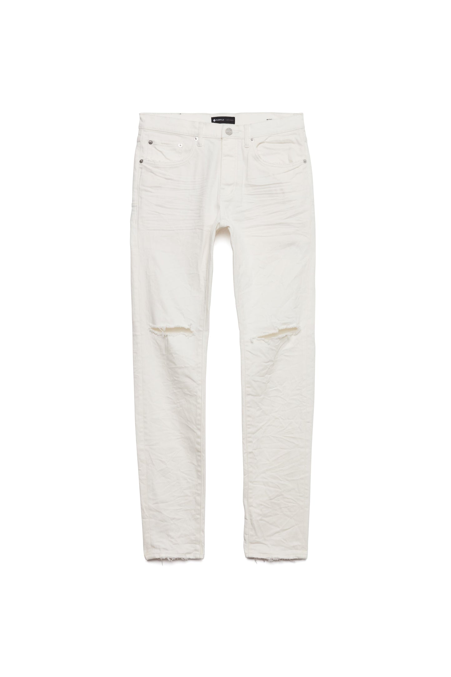 P001 LOW RISE SKINNY JEAN - Optic White Knee Slit
