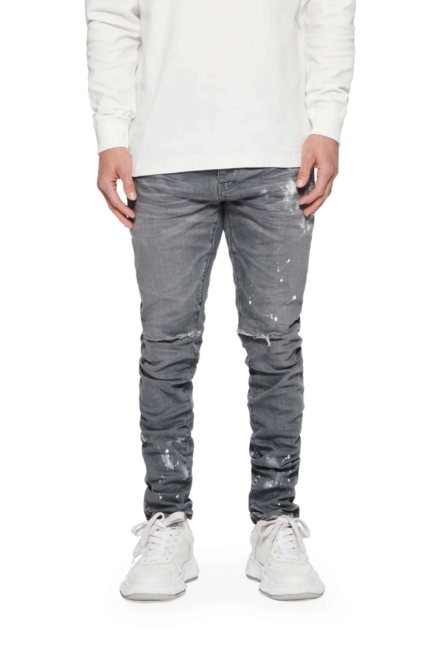 P001 Worn Grey Knee Slit