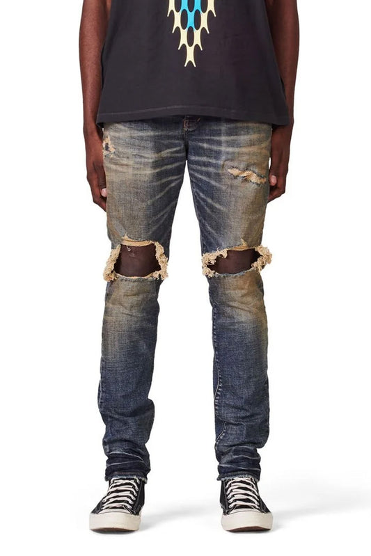P002 MID RISE SLIM JEAN - Dirty Indigo Blowout