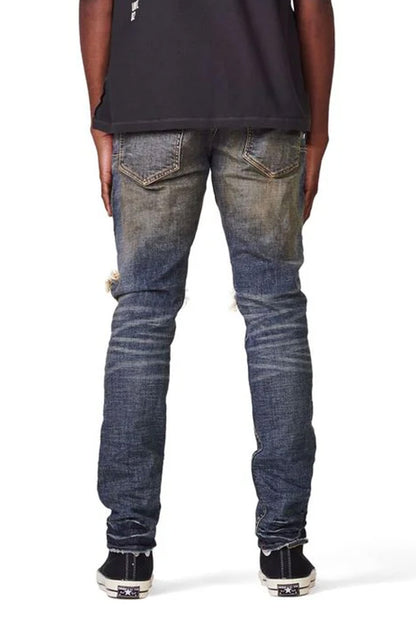 P002 MID RISE SLIM JEAN - Dirty Indigo Blowout