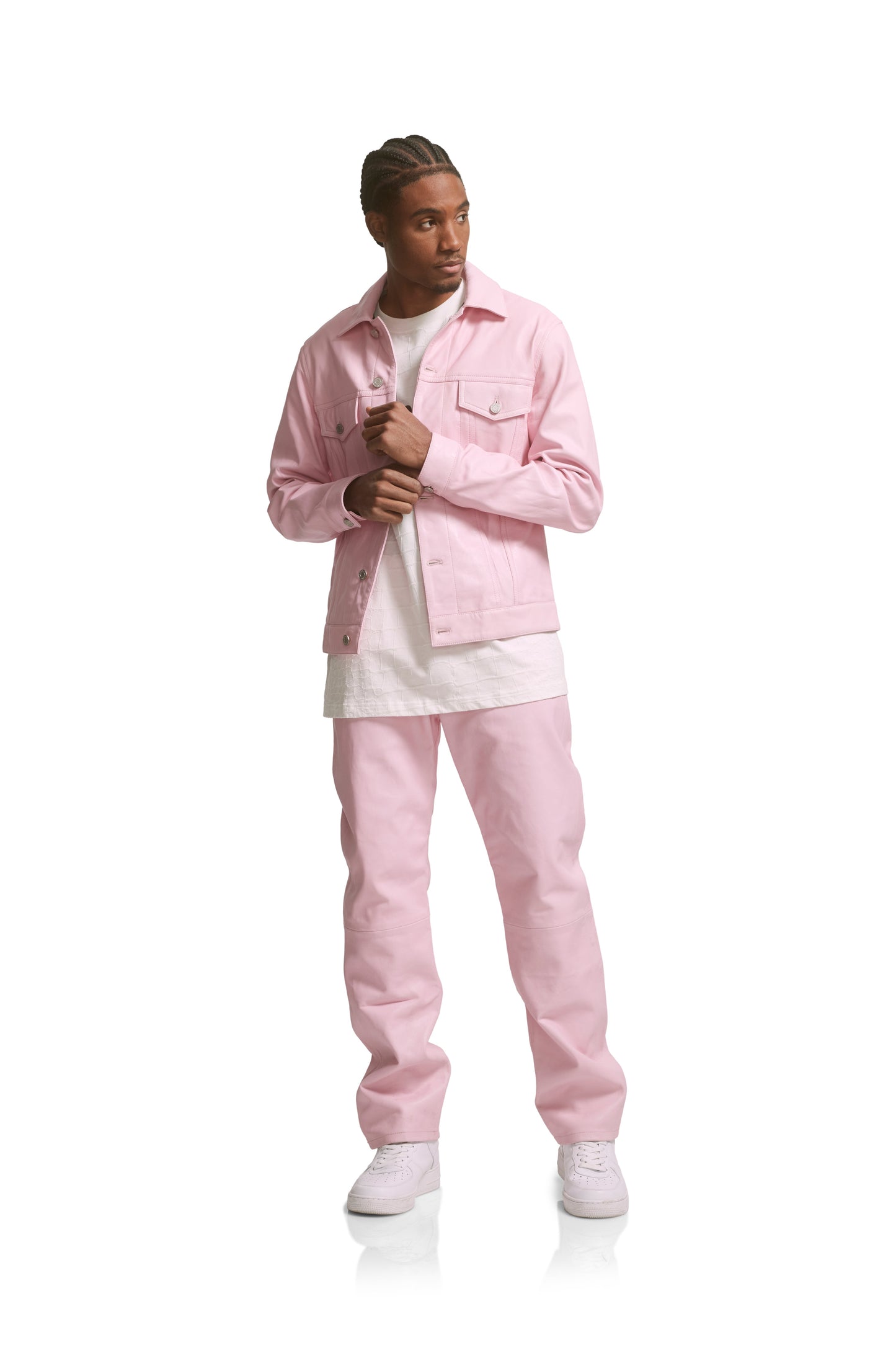 P028 LEATHER TRUCKER JACKET - Cherry Blossom