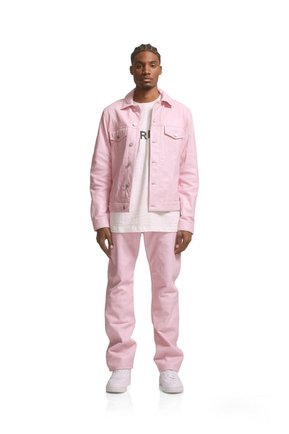 P028 LEATHER TRUCKER JACKET - Cherry Blossom