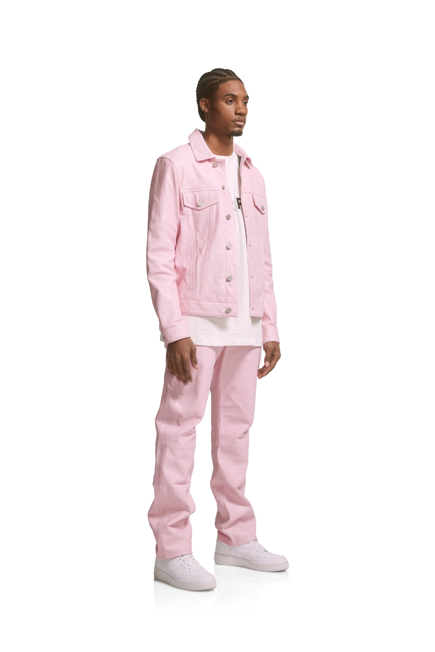 P028 LEATHER TRUCKER JACKET - Cherry Blossom