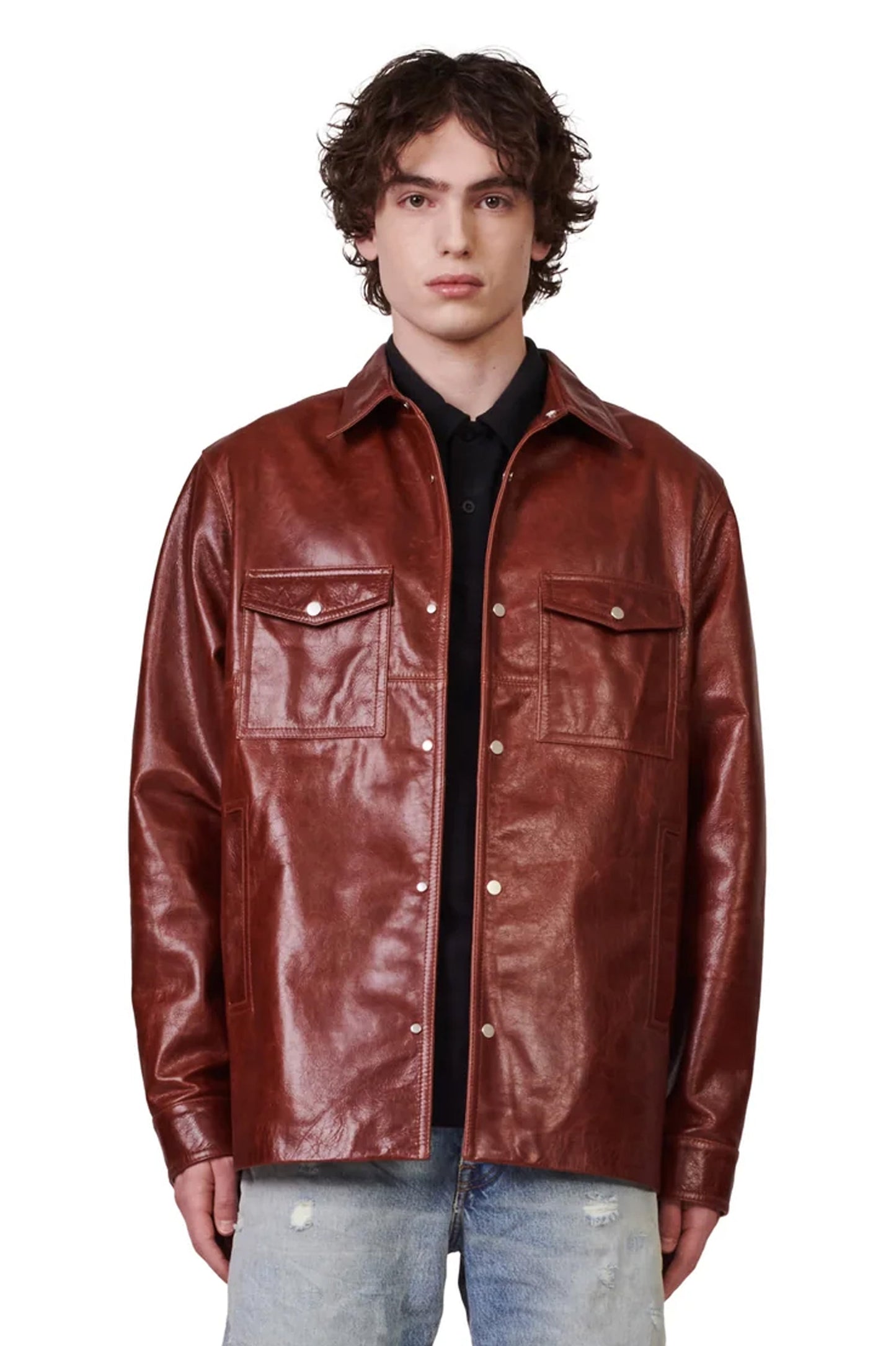 P327 LONG SLEEVE SHIRT JACKET - Shiny Leather Cathay Spice