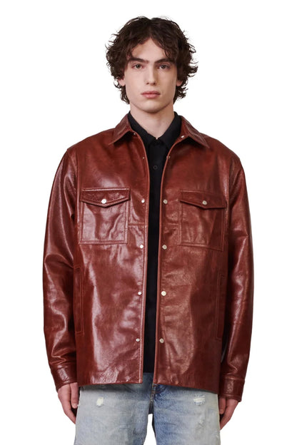 P327 LONG SLEEVE SHIRT JACKET - Shiny Leather Cathay Spice