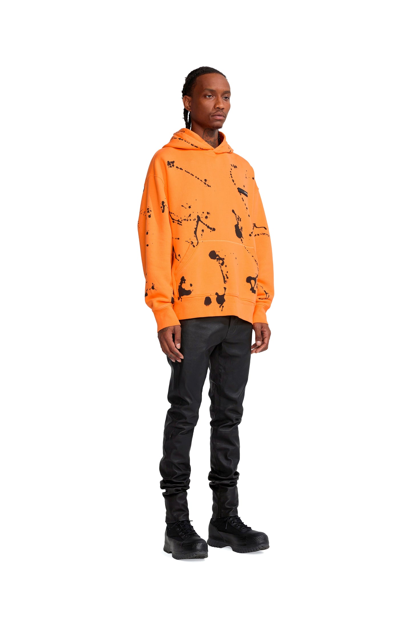 P420 OVERSIZED HOODIE - Black Paint on Neon Orange