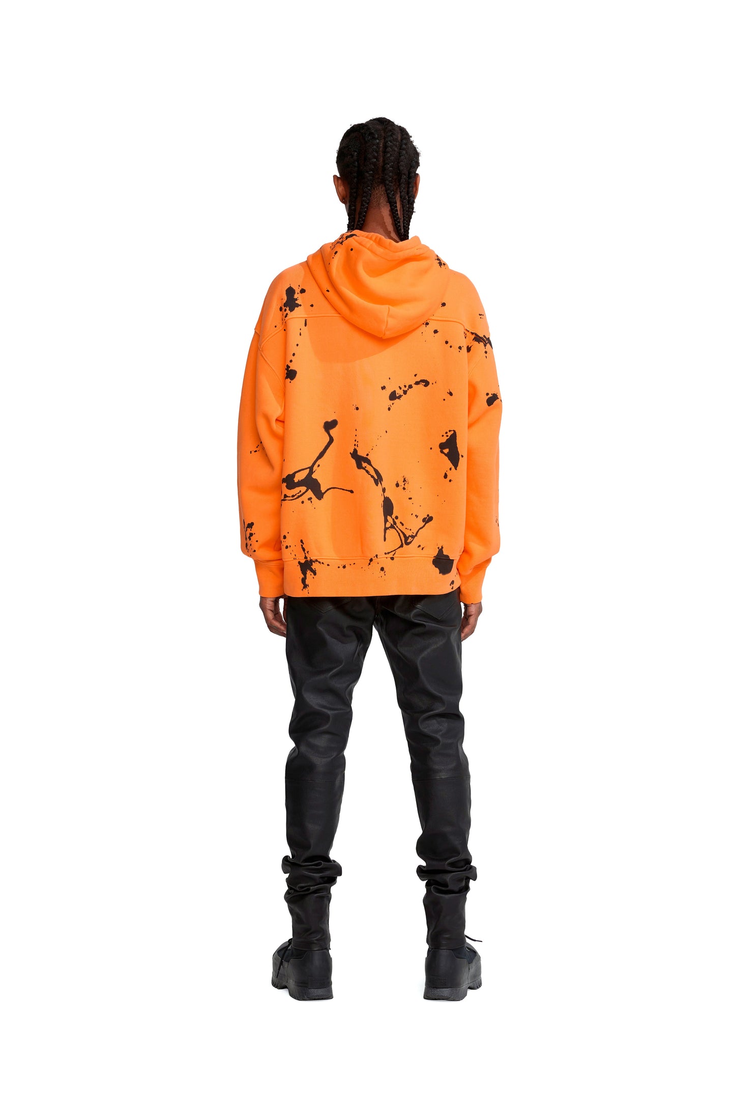 P420 OVERSIZED HOODIE - Black Paint on Neon Orange