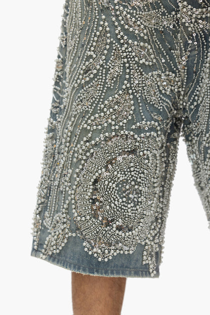 P070 Hand Beaded & Crystal Embellished Short