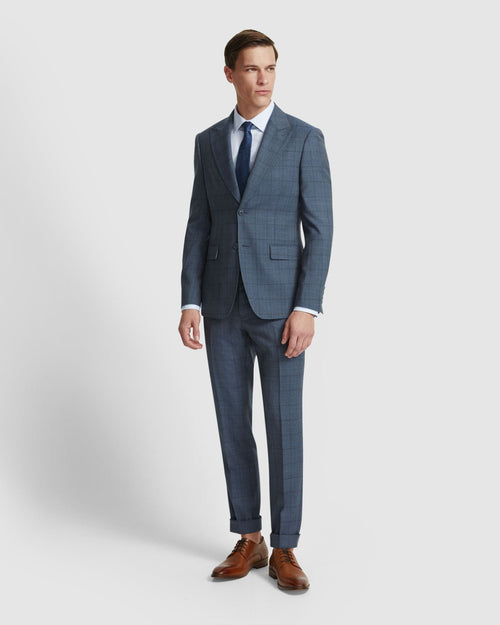 Byron Wool Check Suit Jacket Peak Lapel